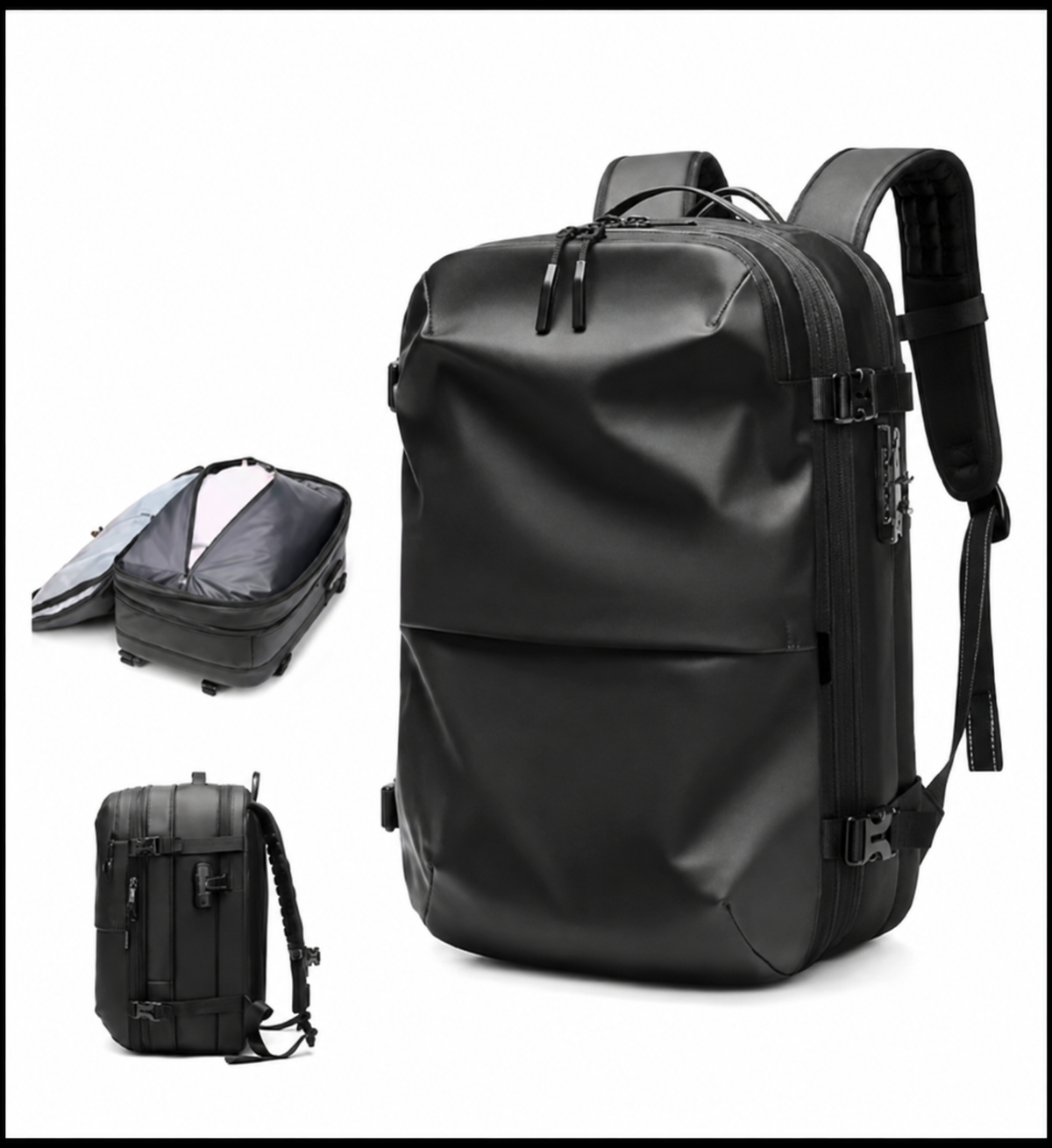 PackVault Multifunctionele Vacuüm Reisrugzak zwart1